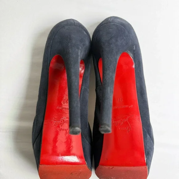 Christian Louboutin Red Bottom Navy Suede Platform Pumps Heels Size 37 - Picture 6 of 15